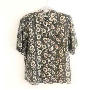 Vintage Jane Ashley 100% Silk Short Sleeve Button Down